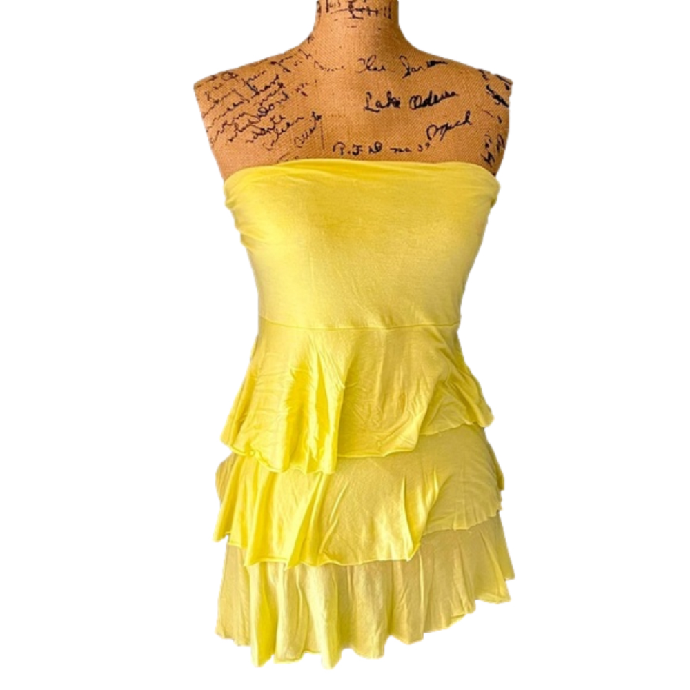 MODA International Yellow Strapless Tiered Tunic Excellent Condition Size S